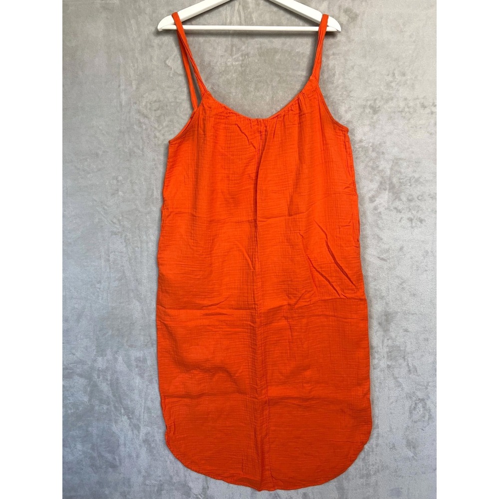 Old Navy M Orange Sundress Tie Back Gauze Cotton Crinkle Midi Beach Boho Y2K